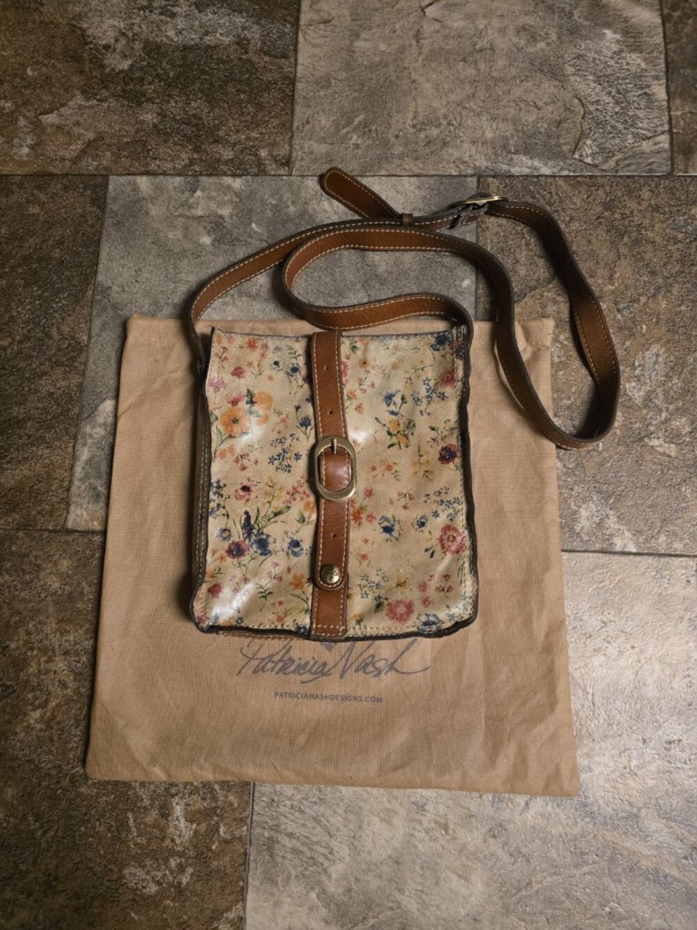 Patricia Nash Venezia Flower Crossbody Bag Purse Vintage Prairie Rose Leather